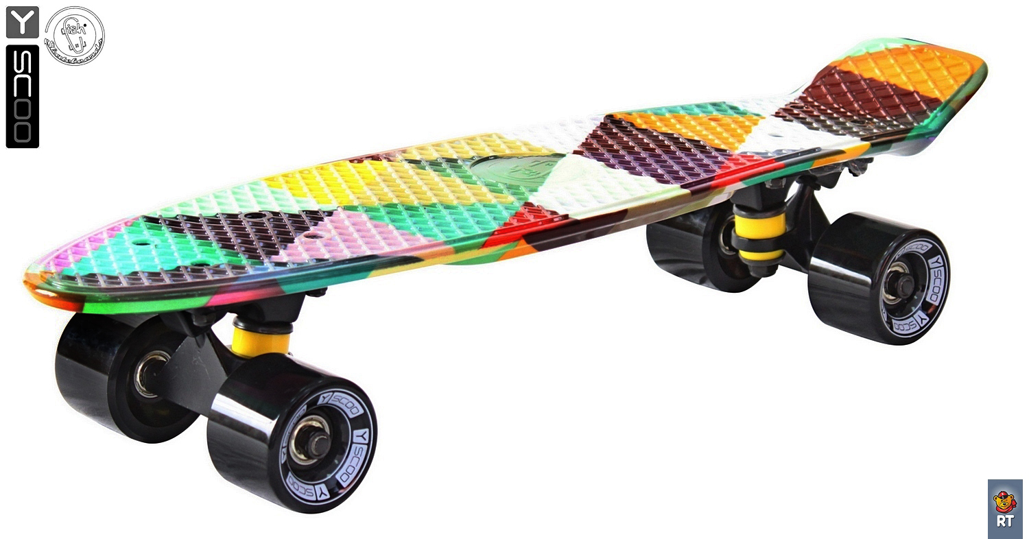 Скейтборд виниловый Y-Scoo Fishskateboard Print 22" 401G-T с сумкой, дизайн Треугольники  